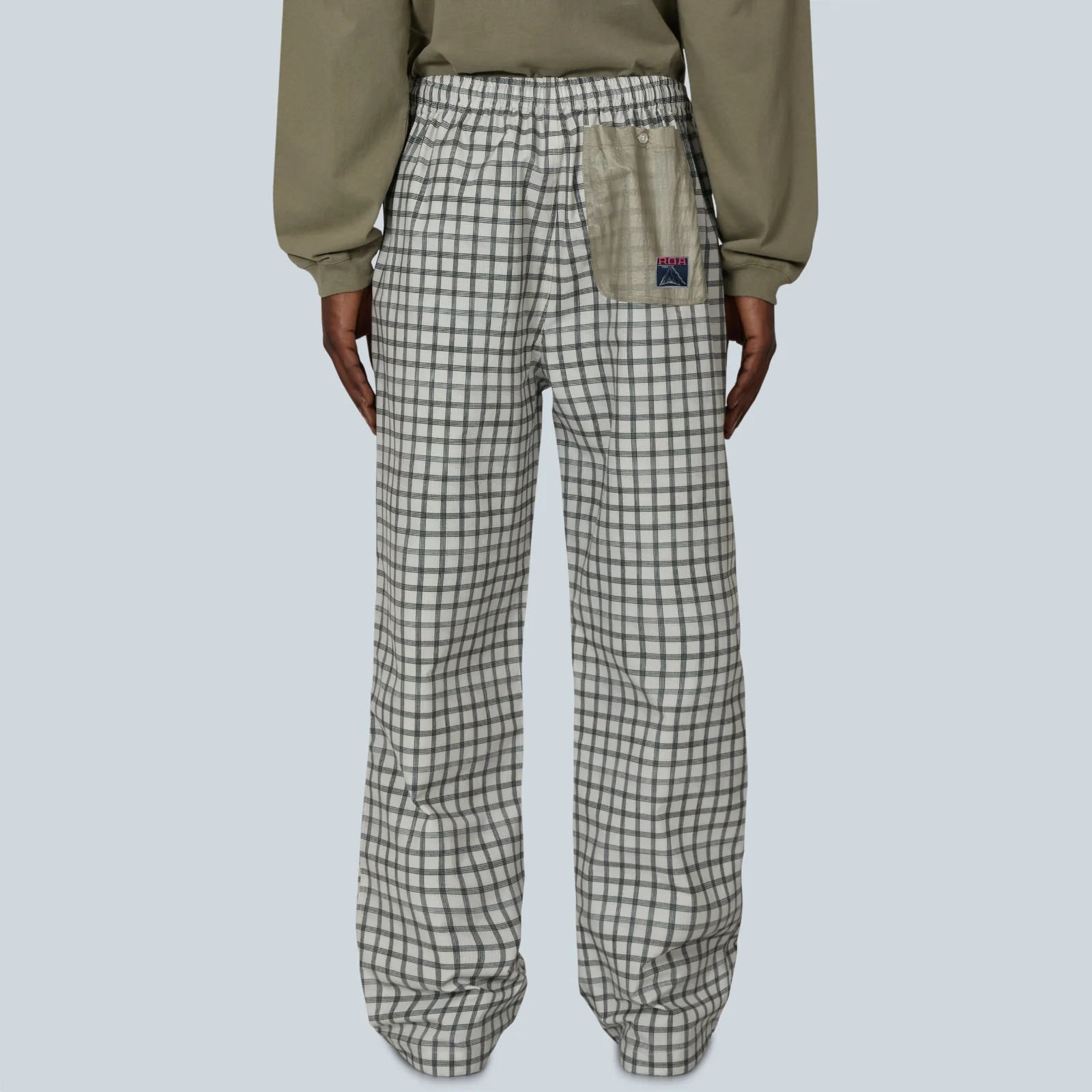 AAIR FLOWEAVE PRINTED CHECK ELASTICATED WAISTBAND PANTS - WHITE - Image 4