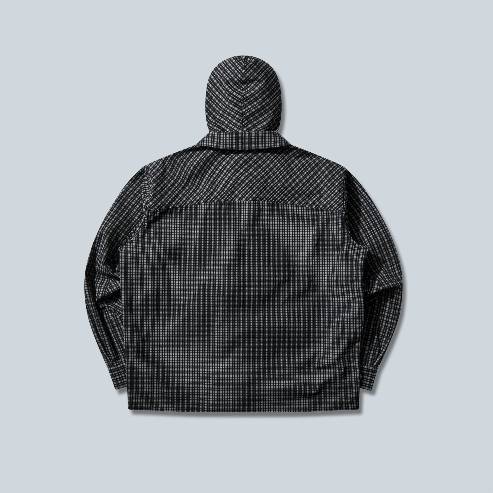 AAIR FLOWEAVE PRINTED CHECK LONG SLEEVE HOODED SHIRT - ANTHRACITE - Image 2