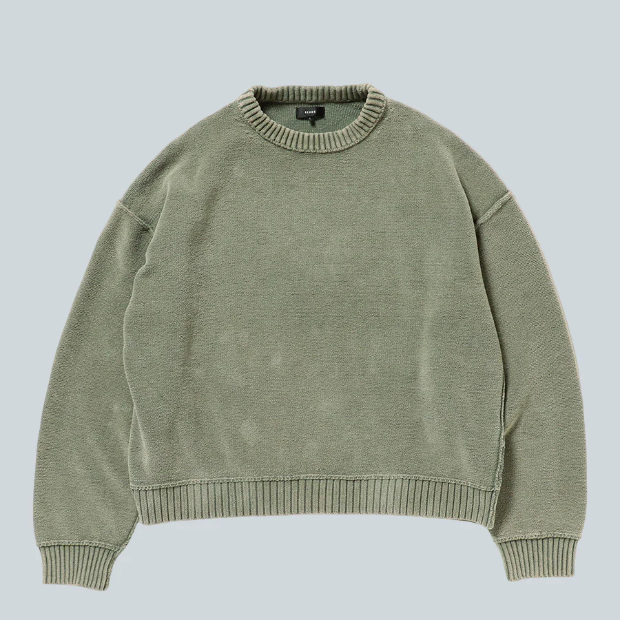 5 GAUGE GARMENT DYE COTTON CREW NECK - OLIVE