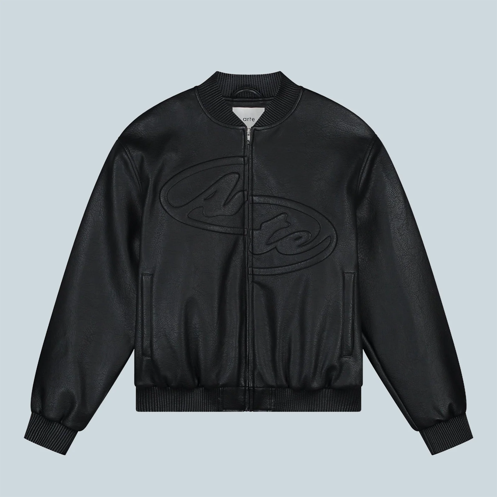 HALF LOGO LEATHER JACKET - BLACK