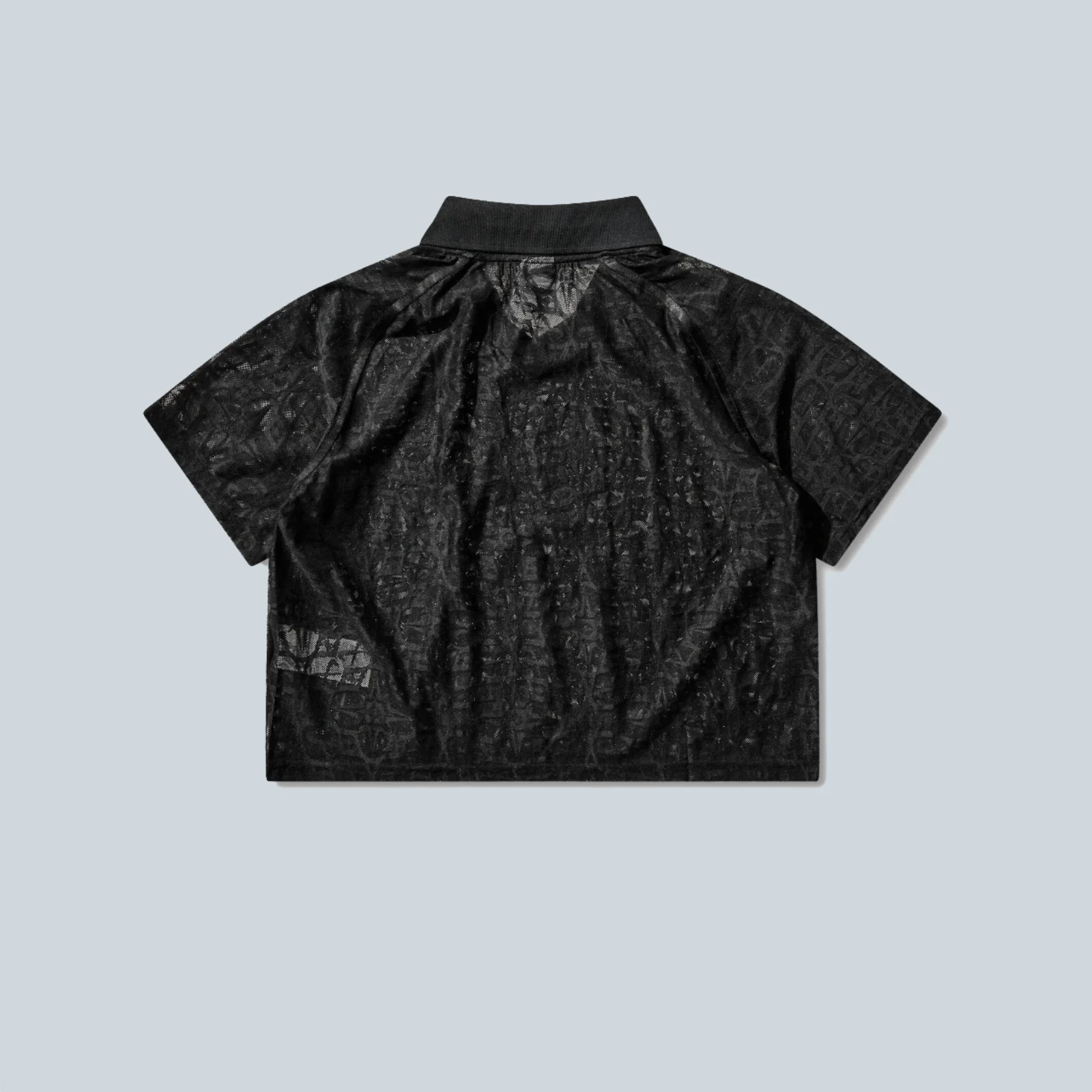 LOOSE LACE POLO JERSEY TOP - BLACK - Image 2