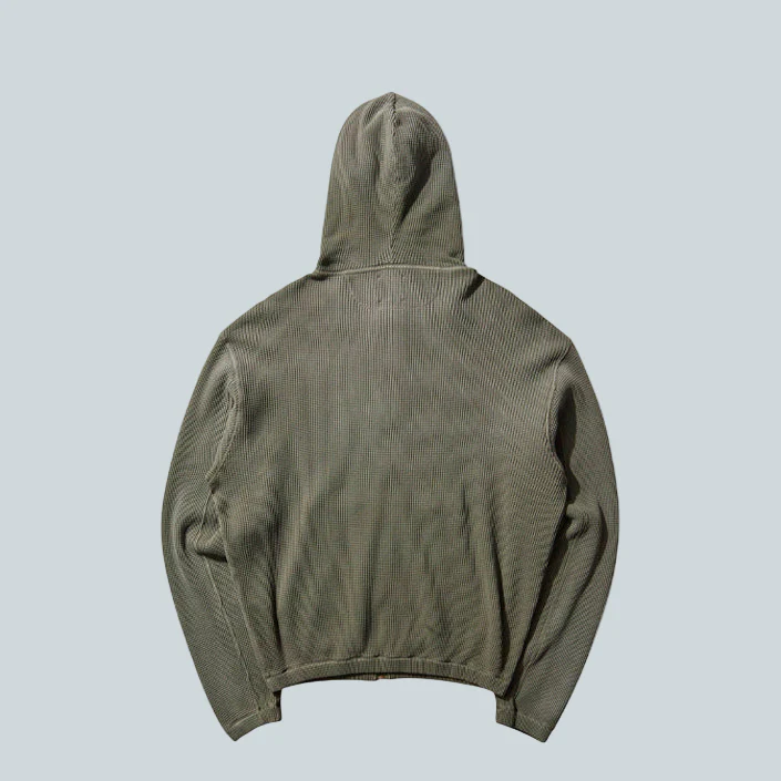 BEE SUN FADED WAFFLE ZIP UP HOODIE - OLIVE - Image 2