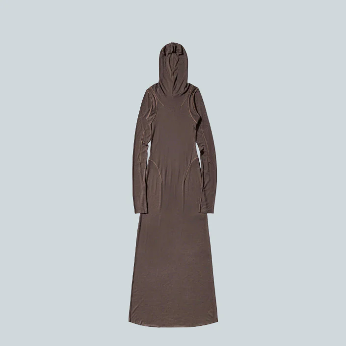 THEMBA SHEER HOODED DRESS - ANTHRACITE