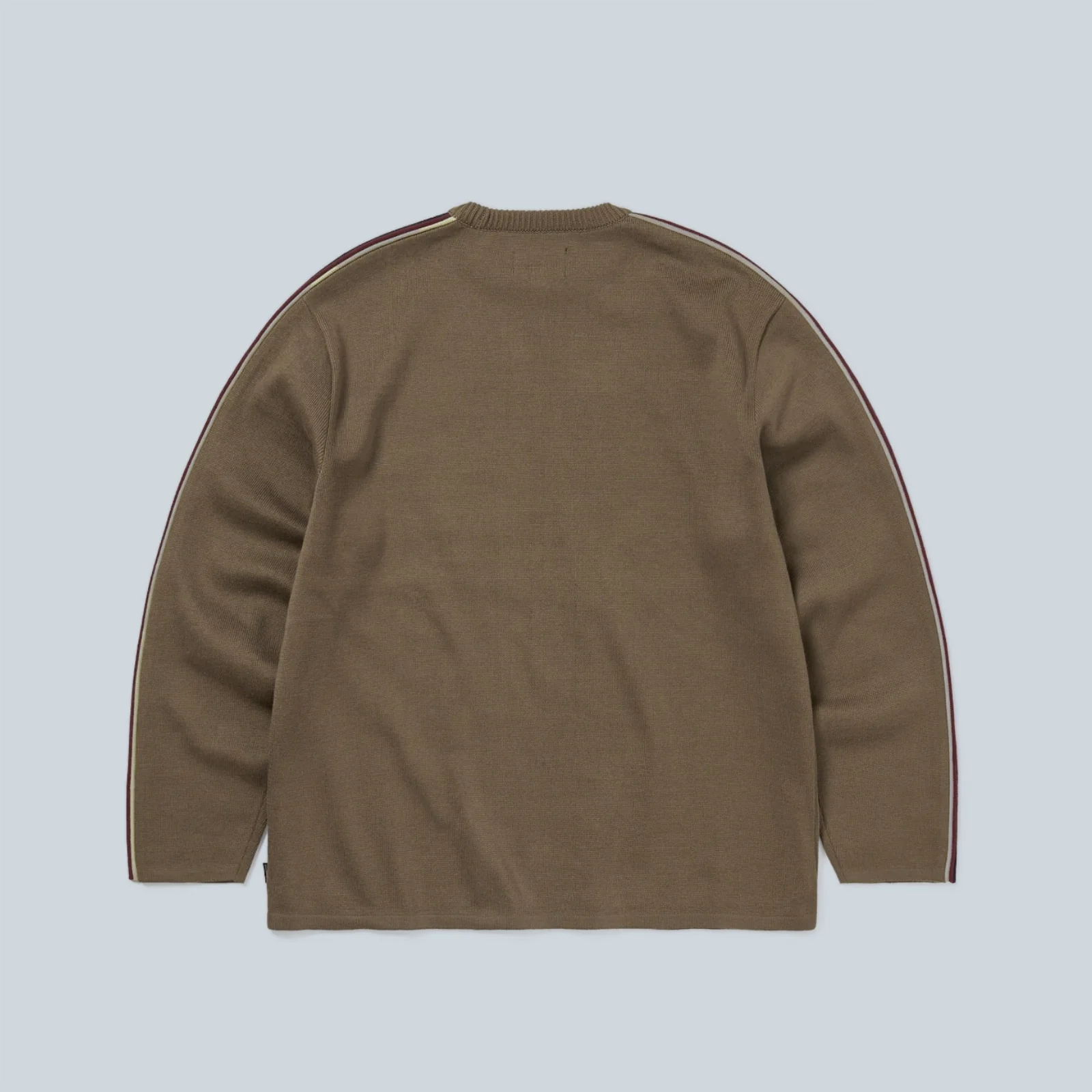 STRIPED SLEEVE KNIT CREW - BROWN - Image 2