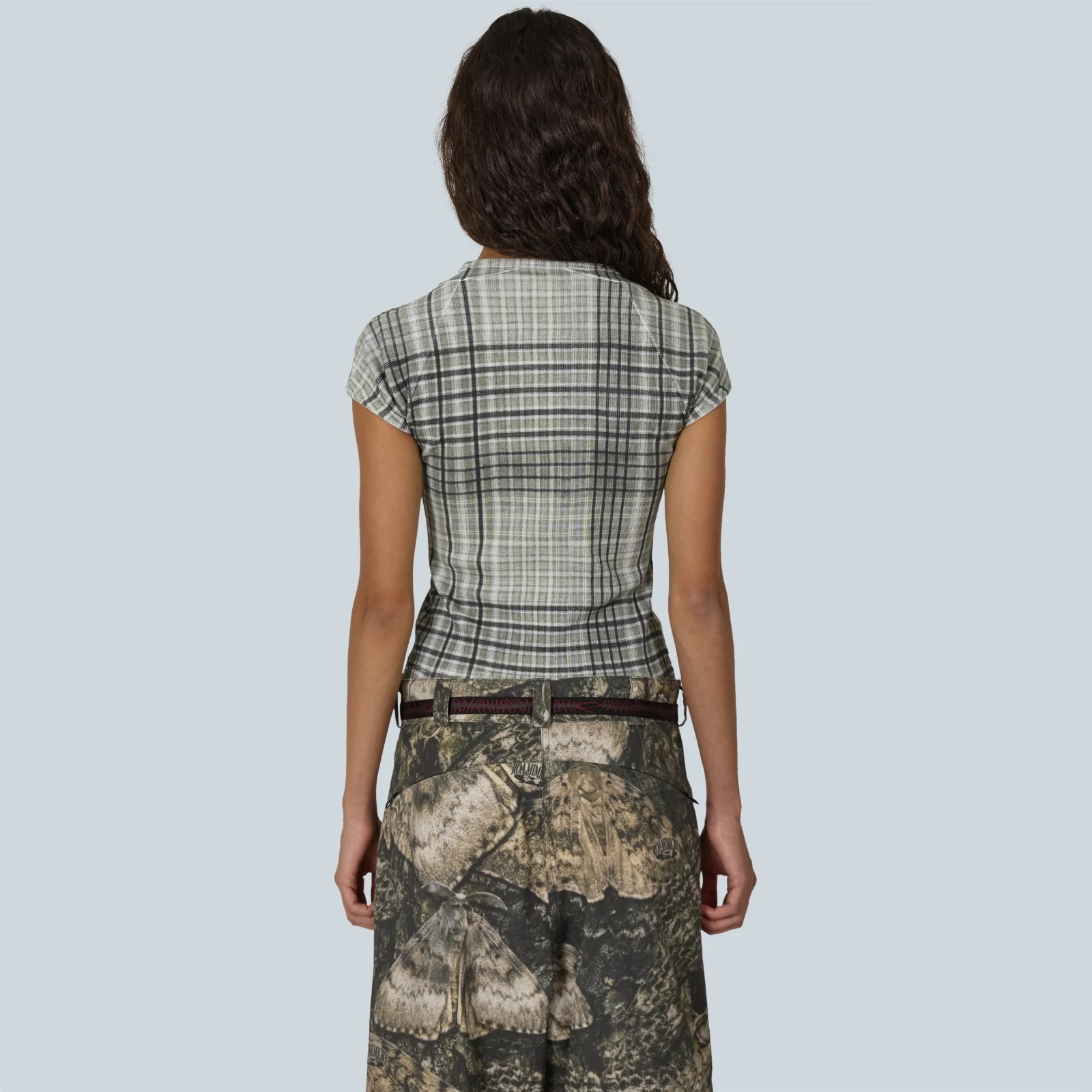 TABA PRINTED CHECK BABY TEE - SAGE GREEN - Image 4